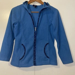 Lands' End Girls/juniors Winter Jacket Blue Hooded Fleece Size M 8-12 - Picture 1 of 4