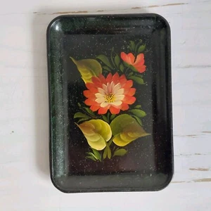 Russian Bakelite Trinket Tray Hand Painted Black Red Floral Small USSR Period - Picture 1 of 18