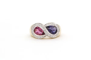 14 Karat Gelb & Weißgold rosa Turmalin & blauer Iolith Diamant Ring - Bild 1 von 7