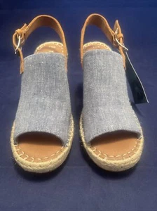 Tom's Women's 6.5 Monica Slingback Espadrille Denim Blue Wedges NWT - Picture 1 of 12