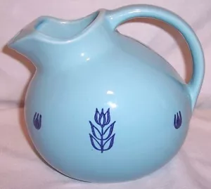 Mid Century Cronin Ceramic Blue Turquoise Tulip Ball Pitcher USA Made Vintage - Picture 1 of 1