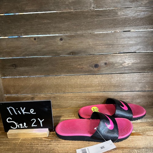 Nuovi sandali da bambino grandi Nike Kawa neri rosa casual comodi in schiuma taglia 2 anni