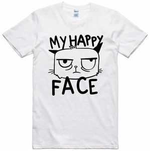 Funny T Shirt Cat Grumpy Face Print Regular Fit 100% Cotton Tee - Picture 1 of 1