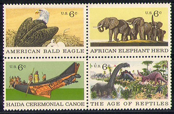 USA 1970 Eagle/Birds/Elephants/Dinosaurs/Animals/Nature/Canoe 4v blk n28896 — 第 1/1 张图片