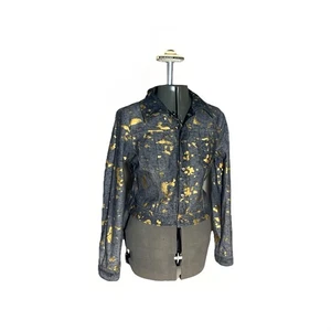 Flame By Johnny Blaze Reversible Animal Print Denim Jacket Size M Cotton Black - Picture 1 of 14