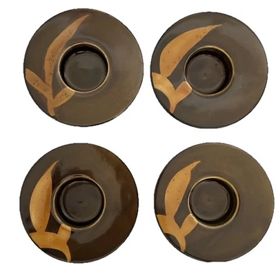 Pier 1 redondo marrom luz de chá suporte de vela votivo peças centrais de cerâmica folhas - Imagem 1 de 4