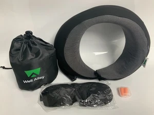 Well Alley Memory Foam Travel Neck Pillow with Ear Plugs & Eye Mask - Picture 1 of 5