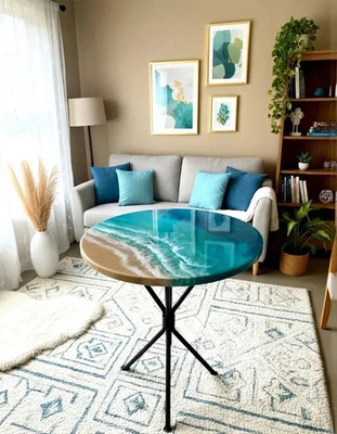 Ocean Epoxy Coffee Table – Handmade Live Edge Wood Resin River Table - Image 1 of 4