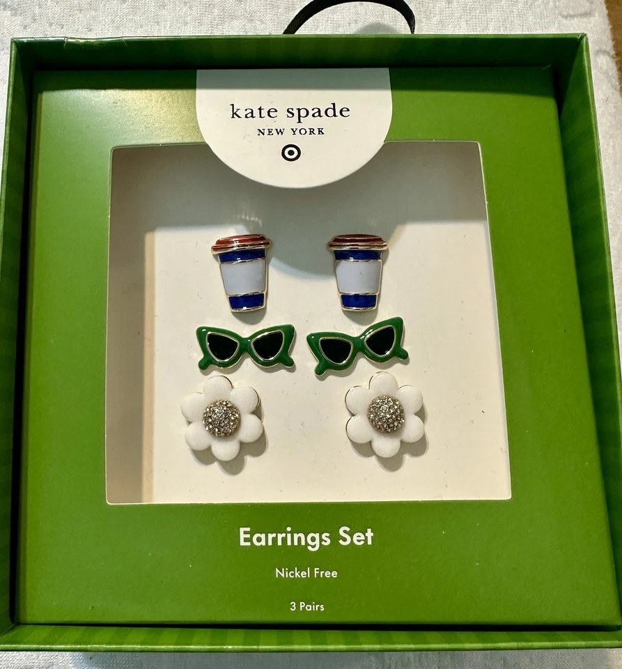 Juego de pendientes exclusivos Kate Spade NY x Target ~ taza de café ~ gafas de sol y flores  Foto 1 de 1