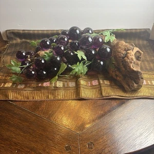 Ancienne grande grappe de raisin 20" en verre lucite violet milieu du siècle sur bois flotté - Photo 1/19