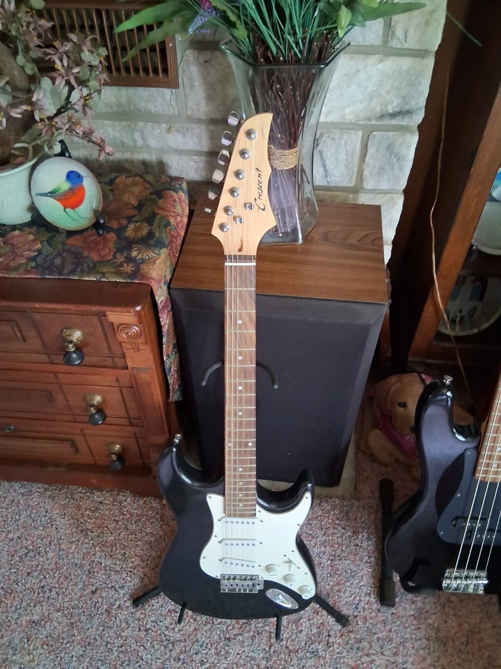 GUITARRA ELÉCTRICA MEDIA LUNA SEIS CUERDAS CON ESTUCHE Foto 1 de 4