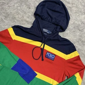 Polo Hi Tech Ralph Lauren Hoodie Mens Small Striped Color Blocked Cotton - Picture 1 of 10