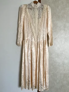 Vtg Jessica McClintock Woman’s Dress Sz 12 Amber/Gold Lace Collar Acetate USA - Picture 1 of 20