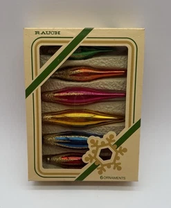 Vintage Pyramid Rauch Glass Christmas Ornament Box Of 6 Teardrop Multicolor - Picture 1 of 2