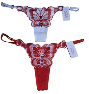 Lotto 2 mutandine perizoma rosso e bianco farfalla ricamate a rete nuove con etichette taglia unica - Foto 1 di 7