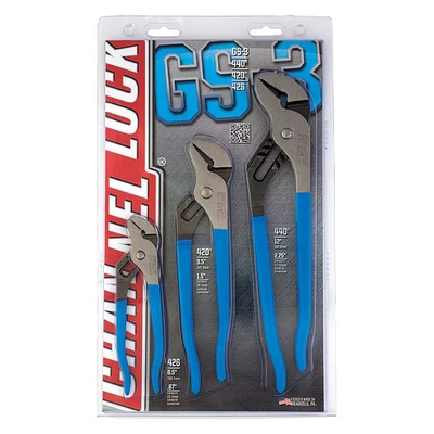 CHANNELLOCK CHANNEL LOCK 3 Piece Plastic Grip Tongue and Groove Plier Set Dipped Handle