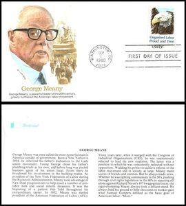 1980 Labor Proud Free Sc 1831 FDC Fleetwood George Meany unions workers rights - Picture 1 of 1