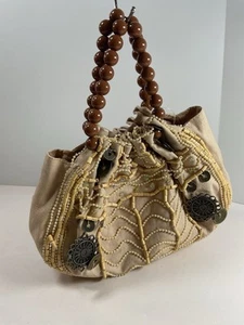 Boho Chic Hippy Handles Wood Beads Beach Purse Embellishments On Purse Cute! A++ - Picture 1 of 19