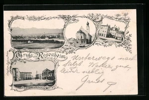 Rosenheim, Ansichtskarte, Pfarrkirche, Mitterthor v. Ludwigsplatz 1896 - Picture 1 of 2