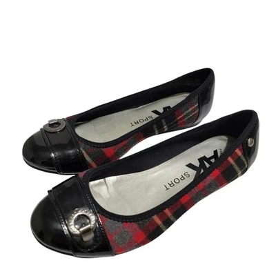 Zapatos planos de ballet a cuadros ANNE KLEIN SPORT para mujer 6M rojo negro franela charol Foto 1 de 4