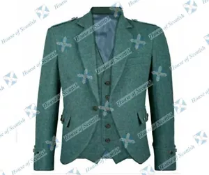 ARGYLE KILT JACKET WITH WAISTCOAT TWEED WEDDING JACKET | BRAEMAR / CRAIL JACKET - Picture 1 of 3
