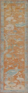Vegetable Dye Art Deco Chinese Runner 3x12 Rust Wool Handmade Bird Design Rug - Picture 1 of 24