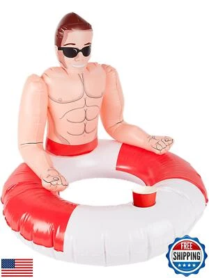 Smiffys Inflatable Lifeguard Hunk Swim Ring, Red and White 88cm/35in, Hawaiia Foto 1 de 3