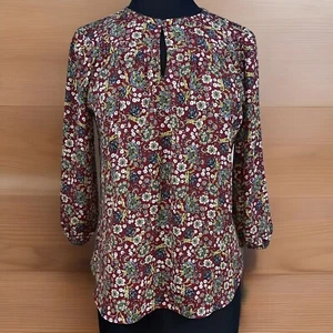 Ann Taylor LOFT Women's Med Petite 3/4 Sleeve Blouse Top Peasant Floral Maroon - Picture 1 of 9