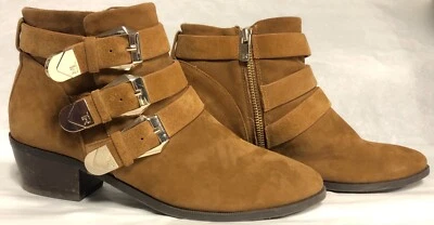 TARYN ROSE SAMANTHA BROWN SUEDE W GOLD TONE BUCKLES ANKLE BOOTS BOOTIE SZ 8.5 - Image 1 of 4