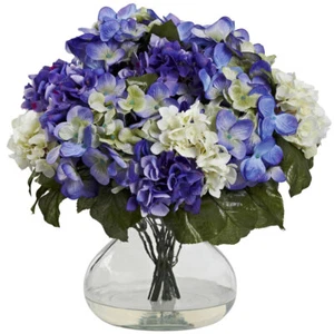 14.5" ARTIFICIAL SILK HYDRANGEA FLOWER ARRANGEMENT CENTERPIECE w/ LARGE VASE - Picture 1 of 1