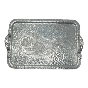 Bandeja de aluminio forjado a mano vintage Rodney Kent 423 manijas de madera de perro tulipán 20 x 14 - Imagen 1 de 16