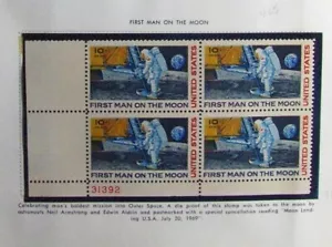 Blocco targa francobolli US 10 ¢ posta aerea SC #C76 sbarco sulla luna 1969 MNH - Foto 1 di 2