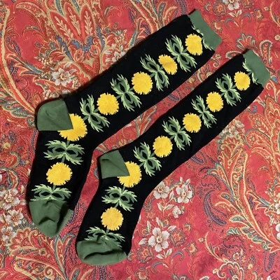 Mujer Calcetines Hasta la Rodilla Dientes de León Negro Amarillo Verde Floral Flor Nuevos Sin Etiquetas Foto 1 de 4