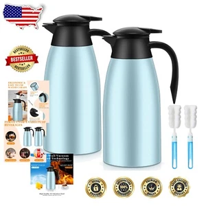 Luxury Vacuum Thermal Carafe Set - 68 oz Stainless Steel Coffee & Tea Dispenser - Picture 1 of 9