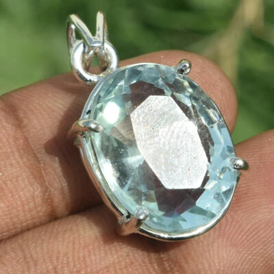 Colgante de plata de ley 925 con piedras preciosas de aguamarina azul corte ovalado AAA de 55 quilates para regalo Foto 1 de 4