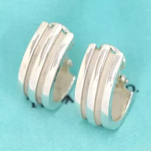 Tiffany & Co. Atlas Grooved Hoop Clip-On Earrings Silver 925 Auth w/Bag #8252 - Picture 1 of 6
