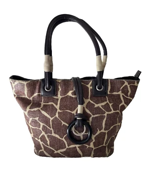 Sondra Roberts Squared Giraffe Print Brown Handbag Purse 13x8 - Image 1 of 4