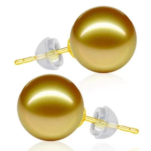 Pair huge 14-15mm natural south sea genuine gold perfect pearl stud earring AAA - Picture 1 of 1