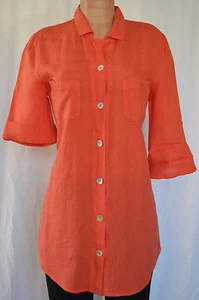 SUGAR ORANGE LINEN ADJUSTABLE SLEEVES LINEN SHIRT SIZE 4 - Picture 1 of 10