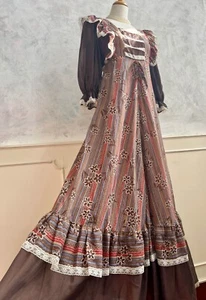 Vintage 1970's PAT FARRELL Brown Lace Folk Prairie Boho Statement Maxi Dress 10 - Picture 1 of 11