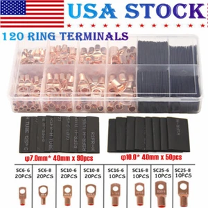 260PCS SC Battery Copper Ring Lug Terminals Wire Bare Cable Crimp Connectors Kit - Picture 1 of 15