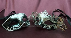 Couple Black Gold Masquerade Mask Pair Dance Prom Dress up Wedding Costume Party - Picture 1 of 7