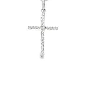 Ciondolo croce sottile in oro bianco massiccio 14 carati con diamanti 22X14 mm 0,20CTW - Foto 1 di 4