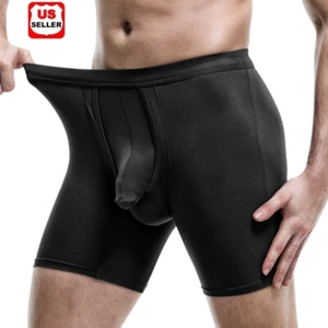 Men's Underwear Anti-Chafing Long Leg Sport Boxer Briefs Tagless Separate Pouch - Picture 1 of 16