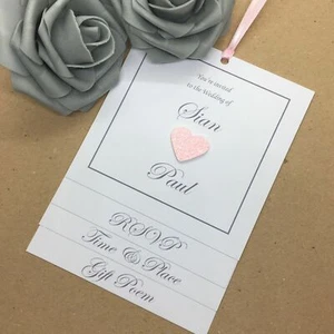 10 x A6 Glitter Heart Personalised Wedding/Evening Invitations Pocket Fold Poem - Picture 1 of 7