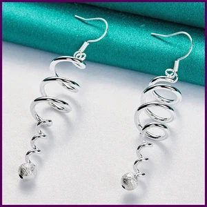Silvery Spiral Ball Drop Earrings For Women Fashion Wedding Engagement Party - Picture 1 of 23