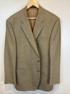 Chaps Ralph Lauren Sport Coat Men 46 L Houndstooth SILK WOOL Tan Blazer 2 Button - Picture 1 of 14