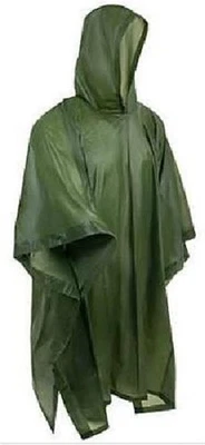 Vinyl Poncho Olive Waterproof Raincover Raincoat Ground Sheet One Size Fits All - Image 1 of 4