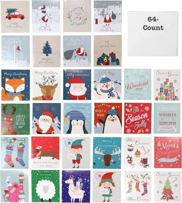 64 Pcs Christmas Greeting Card Assortment with Envelopes Happy Holiday Cards