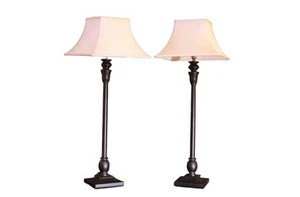 Stunning Pair Lombok Canton Bedside Side Table Lamps With Silk Shades Rare 🚚🚚 - Picture 1 of 8
